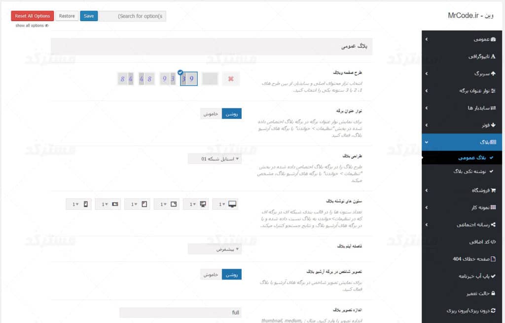پیش نمایش ترجمه فارسی پنل مدیریت قالب وین