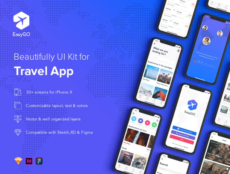 دانلود EasyGo - Travel App UI Kit - کیت رابط کاربری اپلیکیشن تور و گردشگری