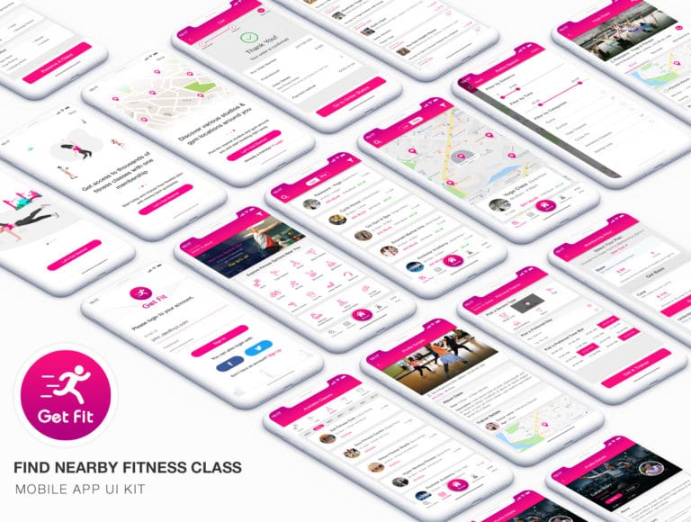 دانلود GET FIT - Find NearBy Fitness Classes App UI Kit