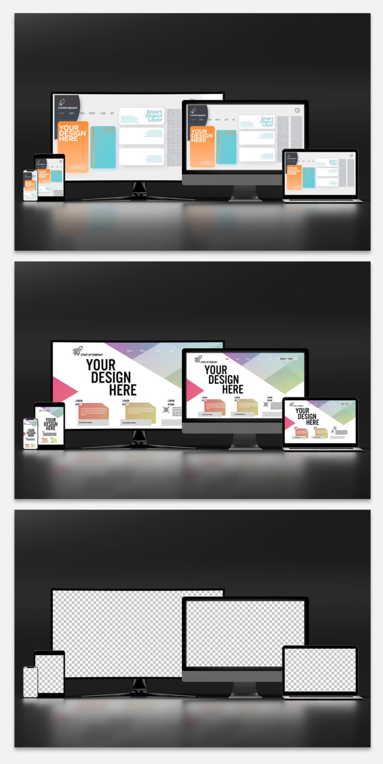 دانلود موکاپ Mockup of Smartphone, Tablet, Desktop Computer, and Laptop