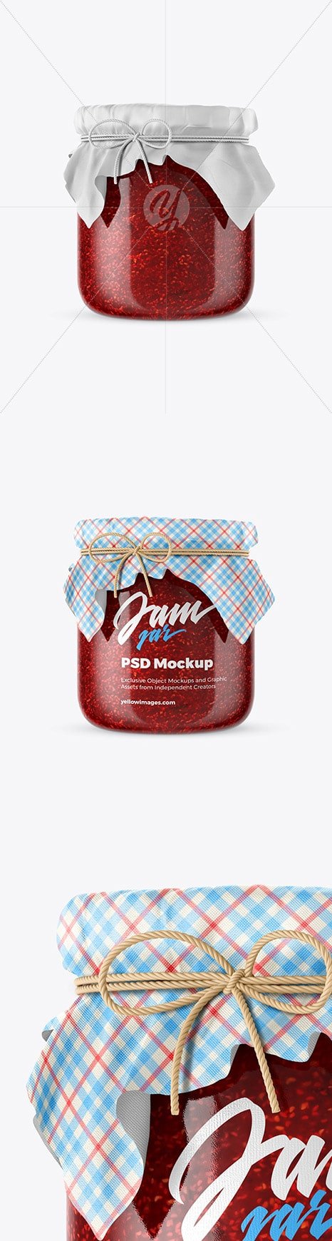 دانلود Glass Raspberry Jam Jar Fabric Cap Mockup - موکاپ شیشه مربا - مسترکد