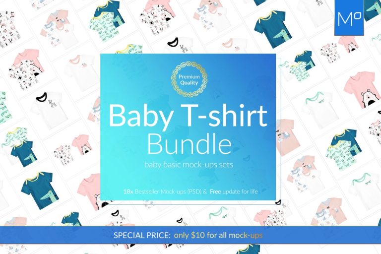 دانلود Baby T-shirt Bundle 18x Mock-ups - ماک آپ تیشرت بچگانه