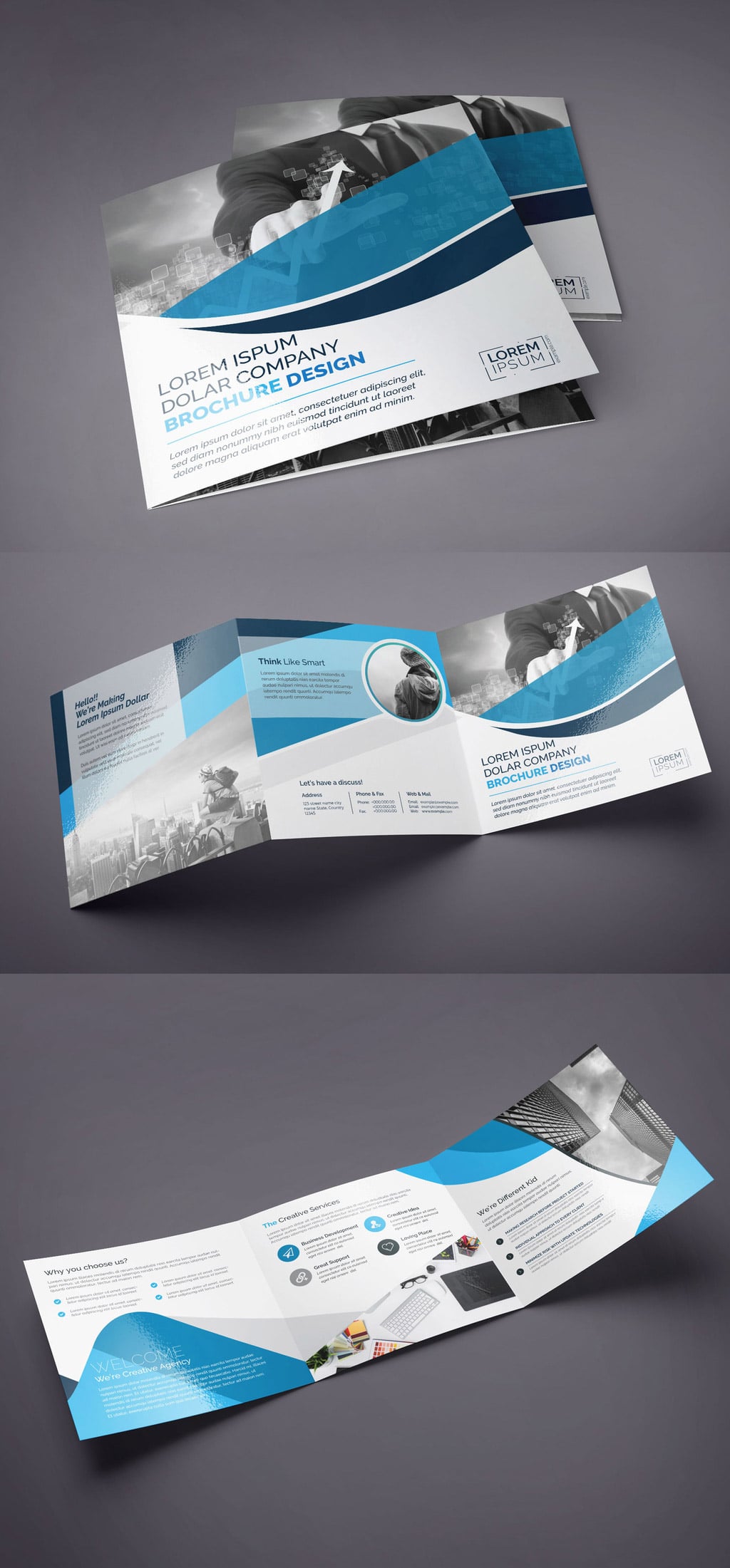 دانلود Blue Square Tri-Fold Brochure Layout - طرح لایه باز بروشور سه لت مربعی