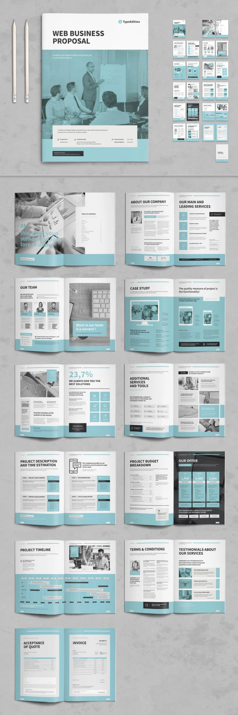 دانلود طرح لایه باز پروپوزال شرکتی Business Proposal Layout with Blue Accents