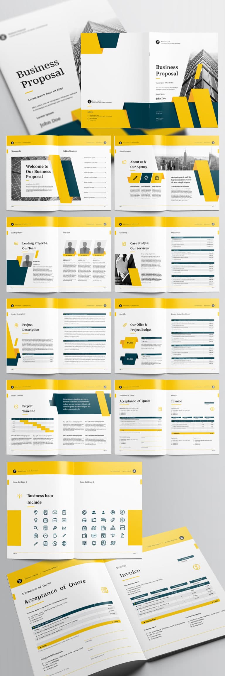 دانلود Business Proposal Layout with Teal and Yellow Accents - طرح پروپوزال