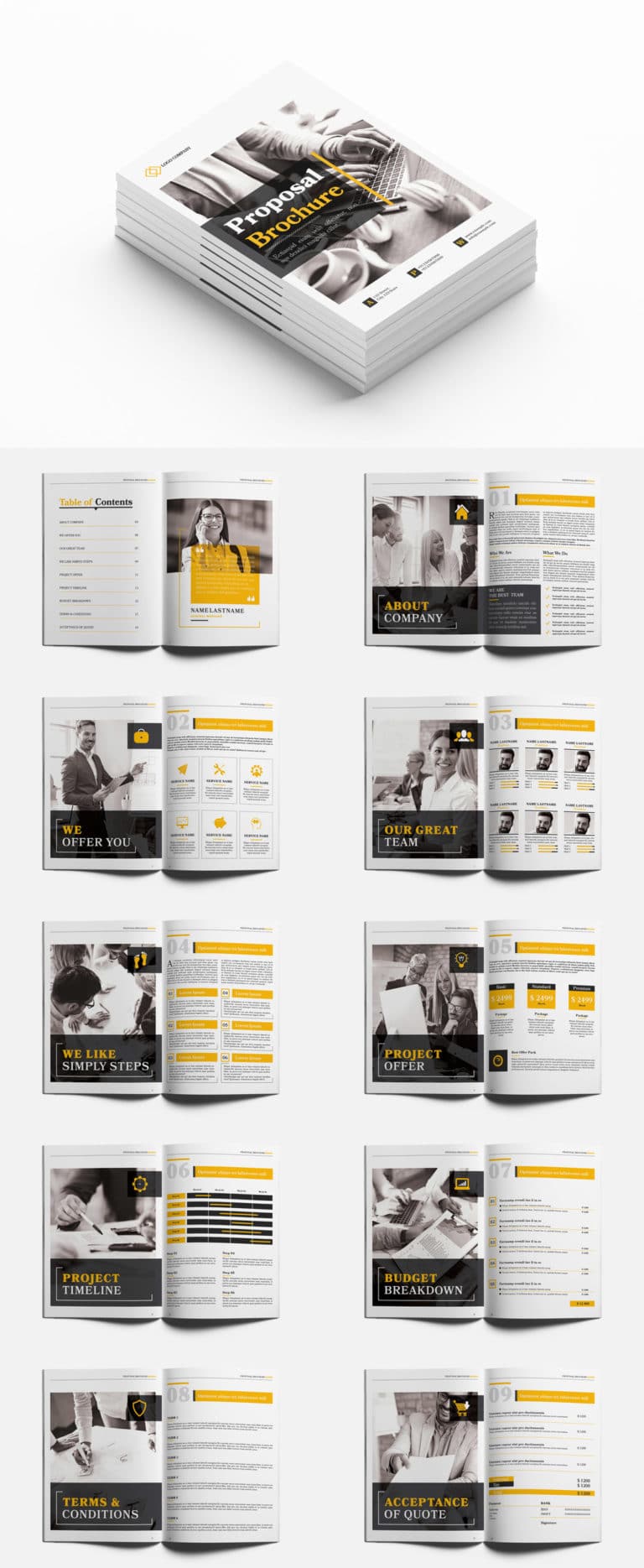 دانلود طرح لایه باز پروپوزال Business Proposal Layout with Yellow Accents