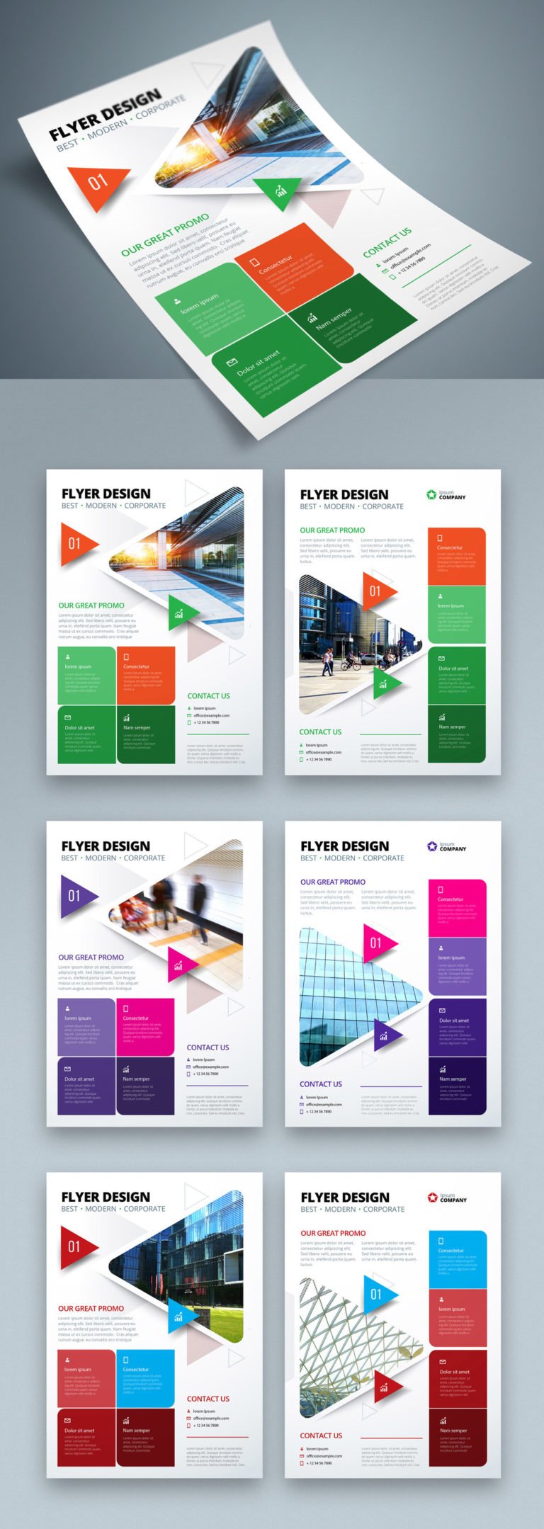 دانلود Colorful Business Flyer Layout with Triangle Elements - تراکت چندرنگ شرکتی