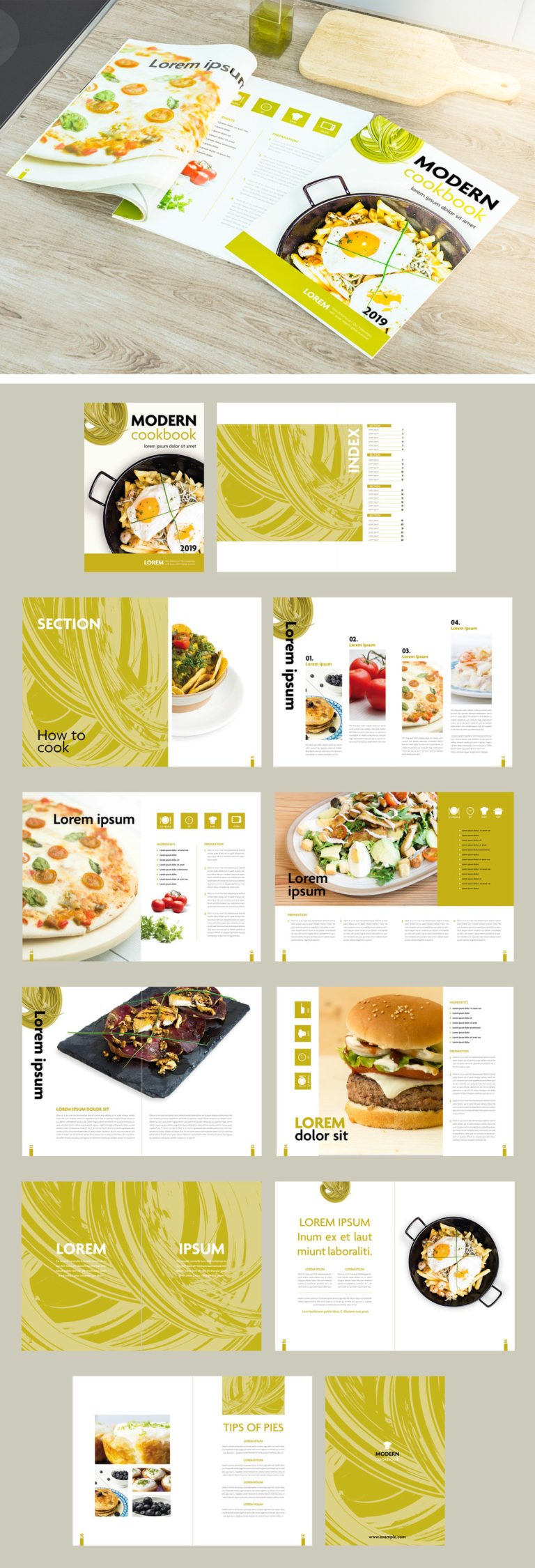 دانلود Cookbook Layout with Green Textured Accents - طرح لایه باز کتاب آشپزی