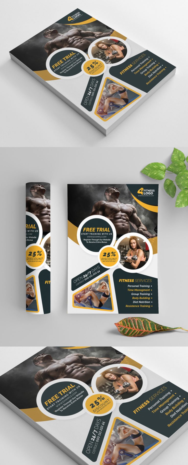 دانلود Fitness Flyer Layout with Yellow Accents - طرح تراکت بدنسازی