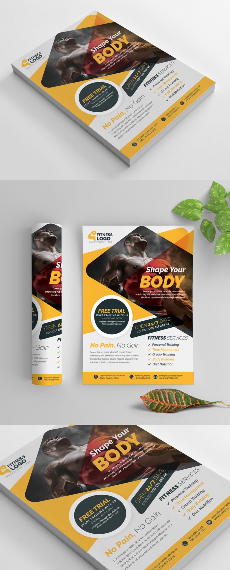 دانلود Fitness Flyer Layout with Yellow Accents - تراکت بدنسازی