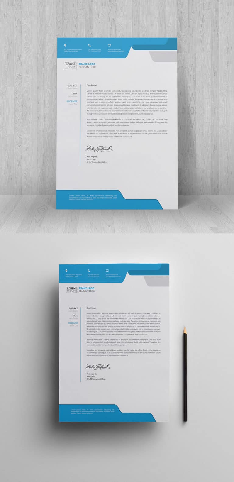 دانلود Letterhead Layout with Blue Header and Footer - طرح لایه باز سربرگ شرکتی