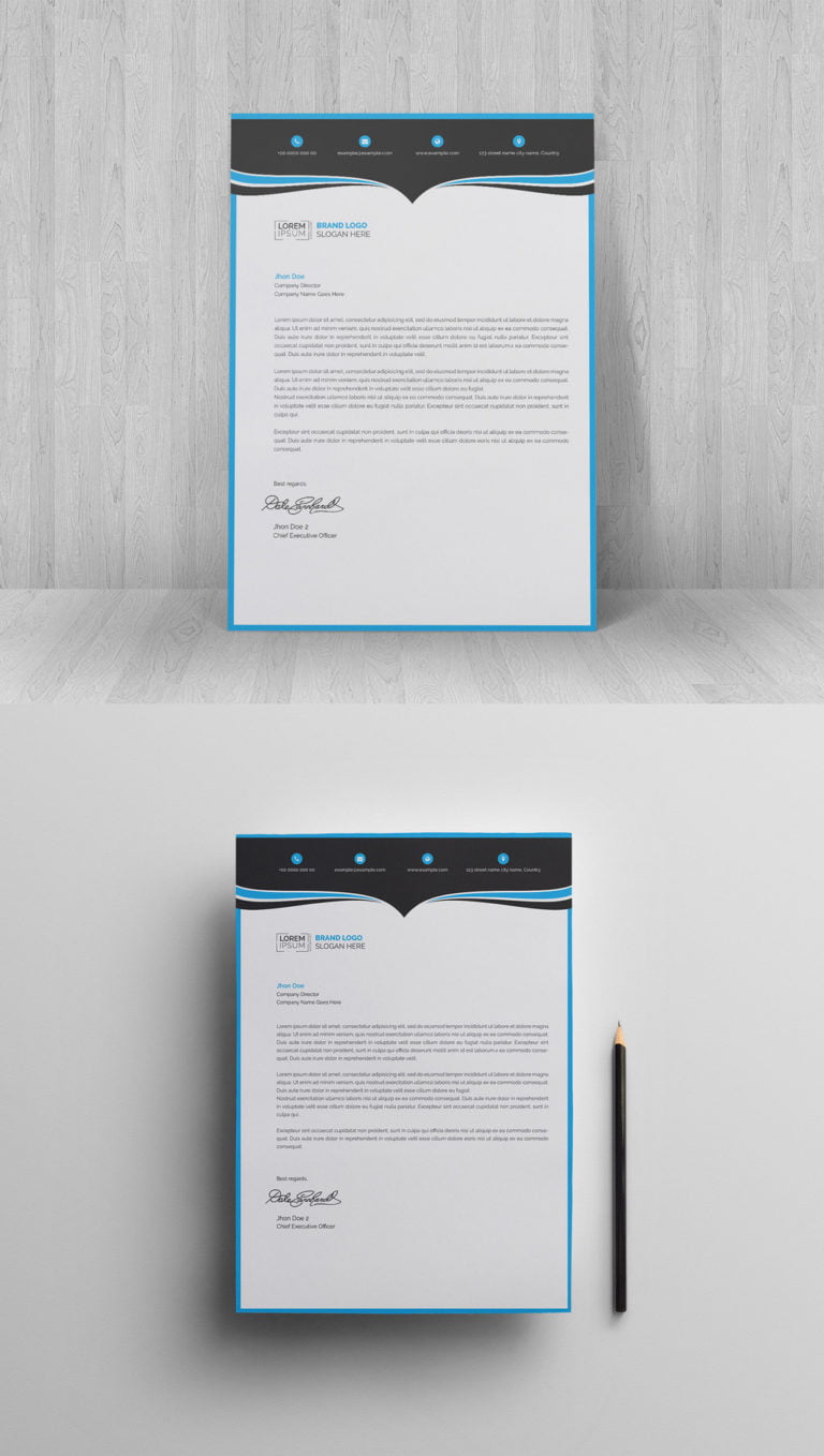 دانلود Letterhead Layout with Blue and Black Header - سربرگ شرکتی آبی مشکی