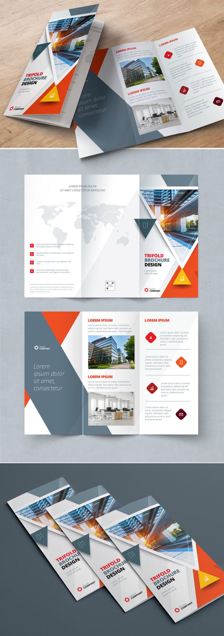 دانلود Orange Trifold Brochure Layout with Triangles - طرح بروشور