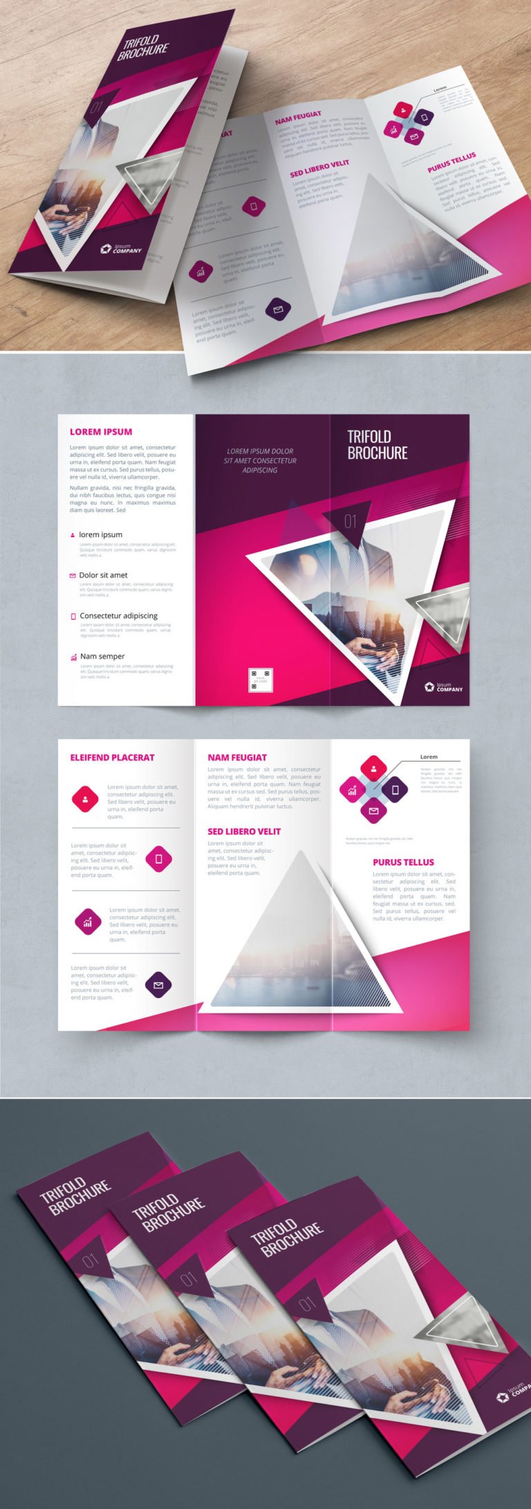 دانلود Pink Trifold Brochure Layout with Triangles - طرح بروشور سه لت