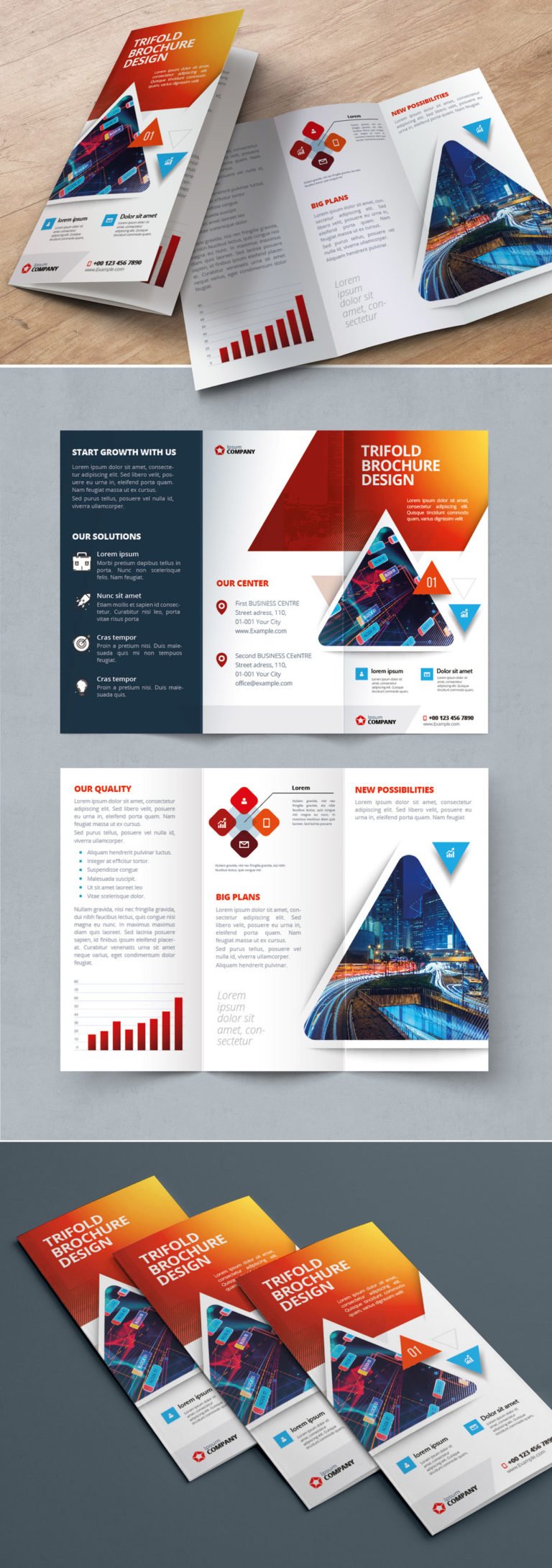دانلود Red Gradient Trifold Brochure Layout with Triangles