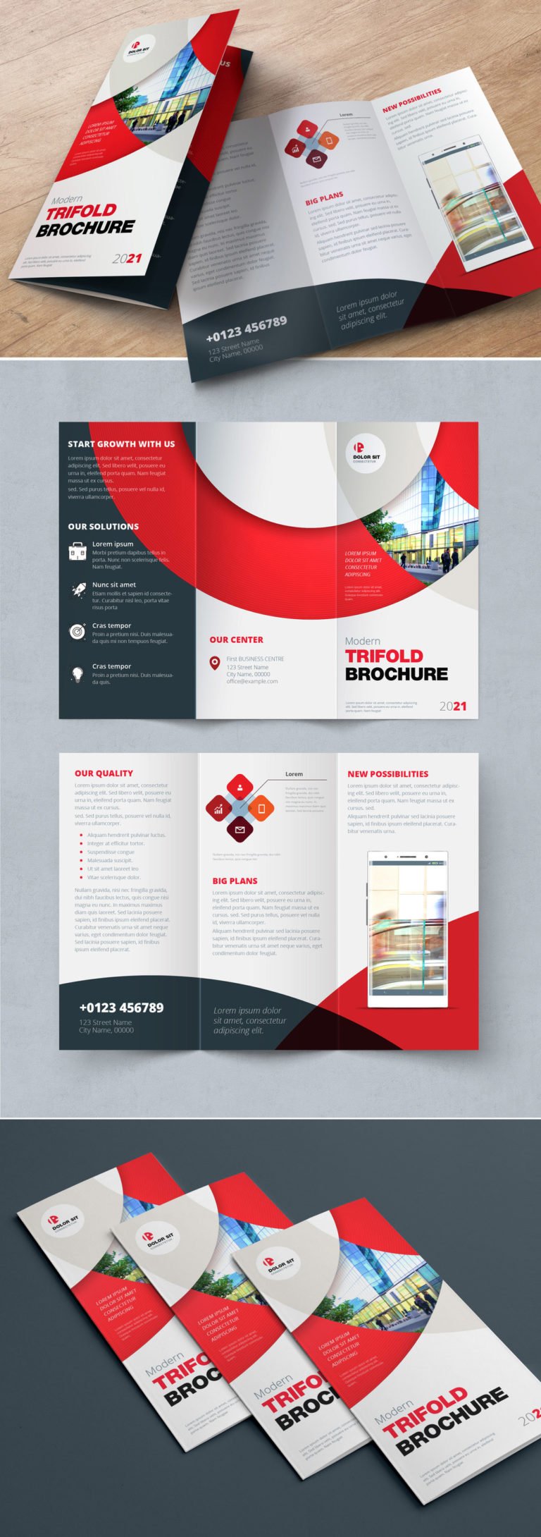 دانلود Red Trifold Brochure Layout with Circles - بروشور سه لت با طرح دایره