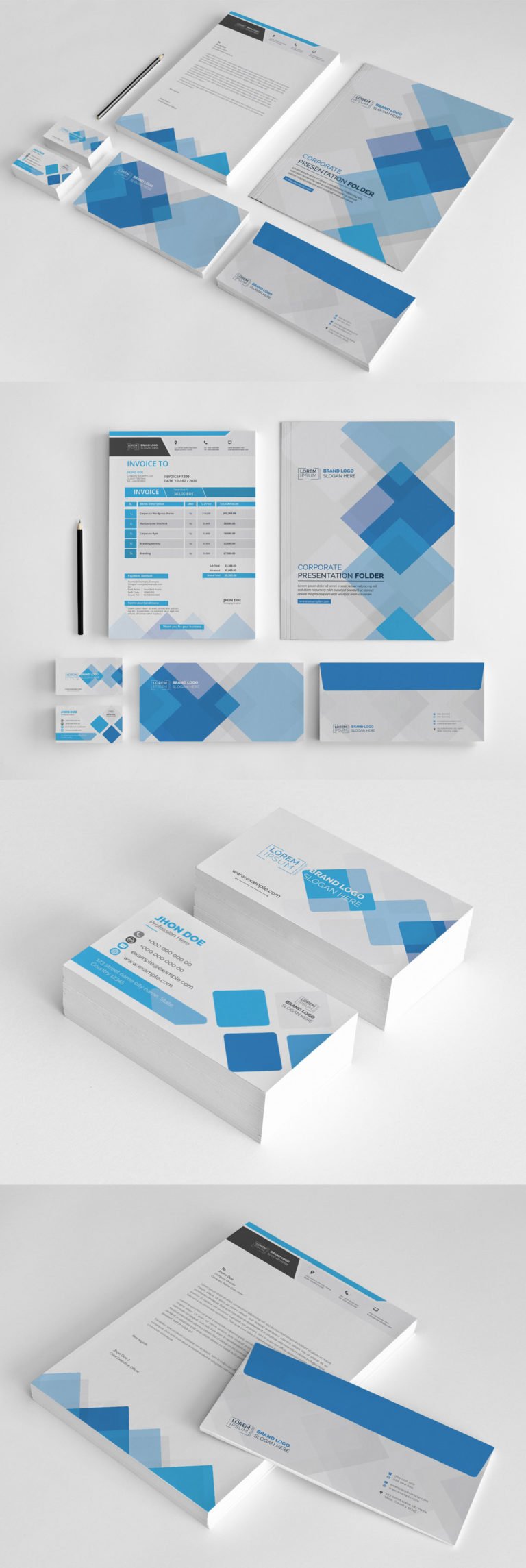 دانلود Stationery Set with Blue Square Accents - ست شرکتی
