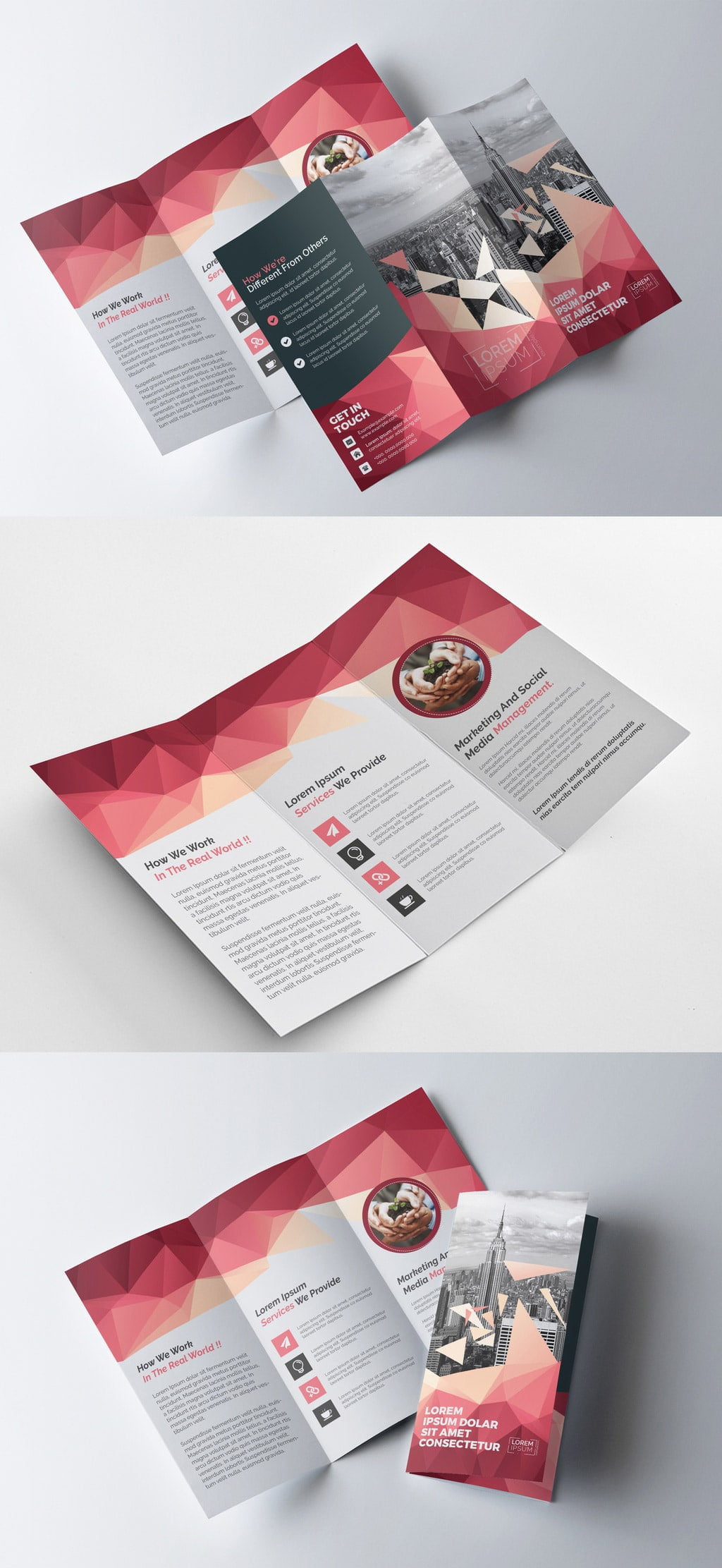 دانلود Tri-Fold Brochure Layout with Geometric Accents