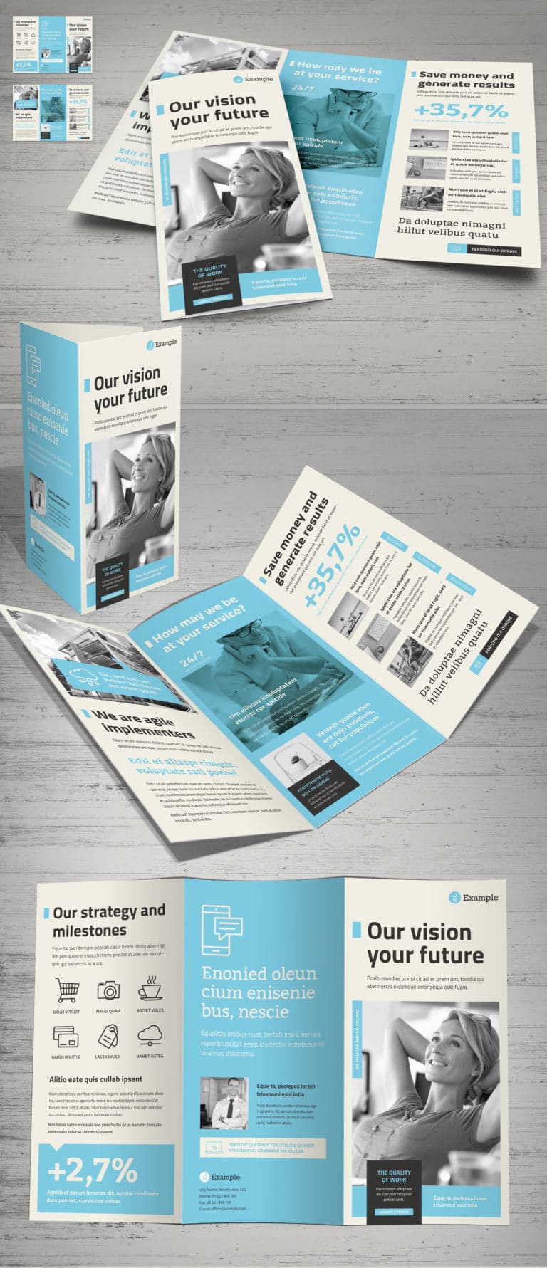 دانلود Tri-Fold Layout in White and Blue with Gray Accents - بروشور سه لت