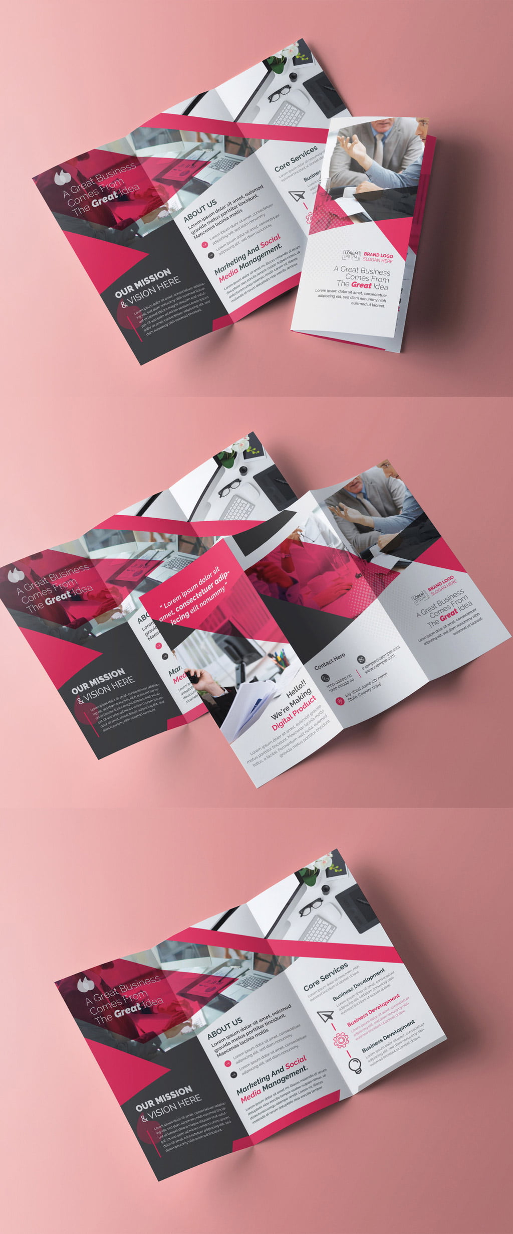 دانلود Trifold Brochure Layout with Pink Accents - بروشور سه لت