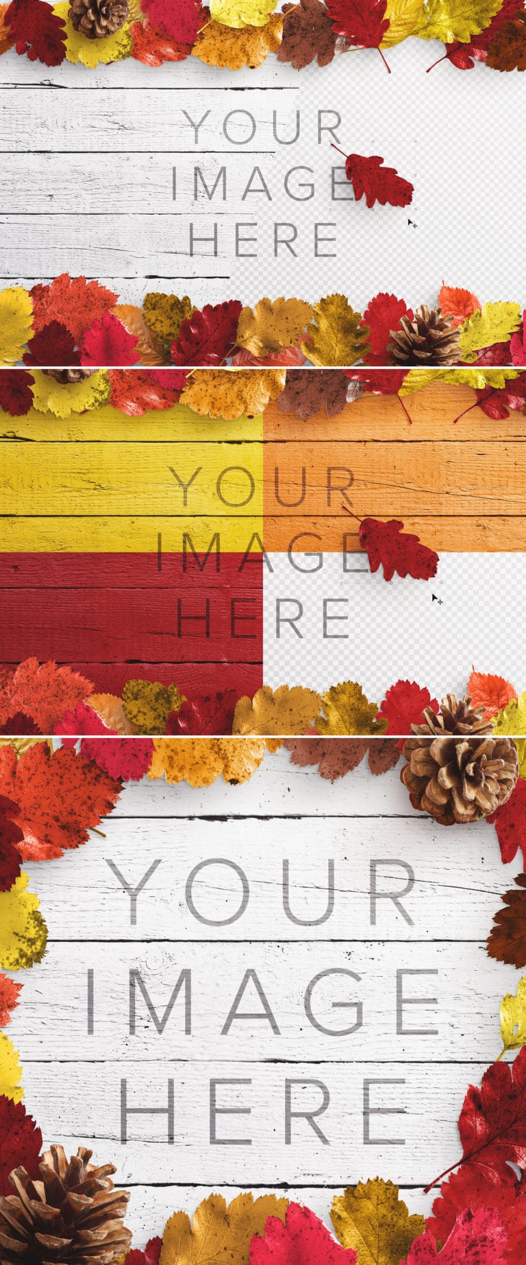 دانلود Autumn Leaves on Wood Surface Mockup