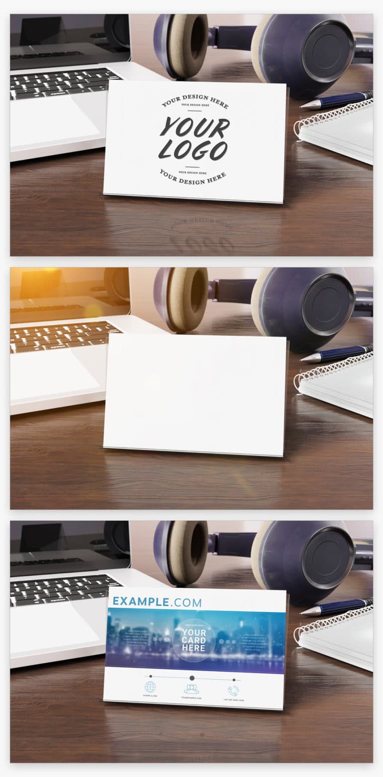 دانلود Business Cards On Wooden Desk Mockup - کارت ویزیت