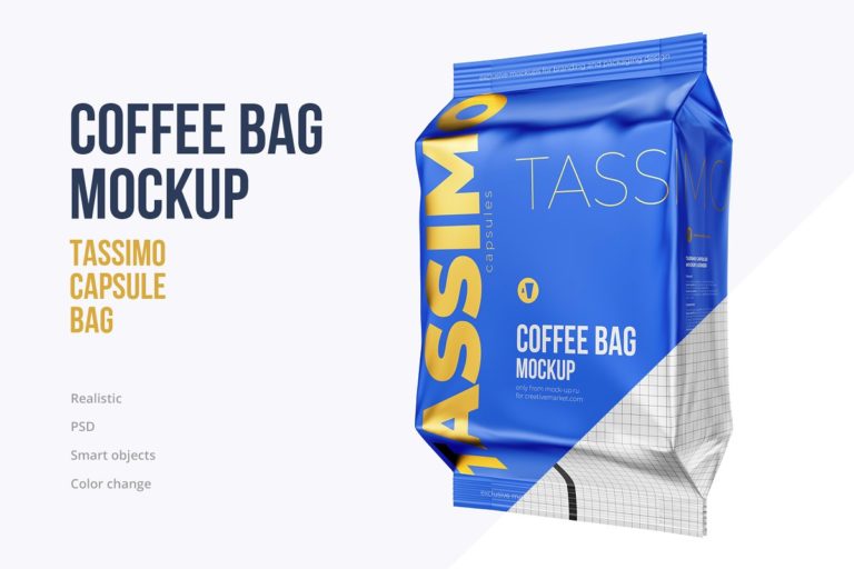 دانلود Coffee Bag mockup. Tassimo - ماک آپ پاکت قهوه
