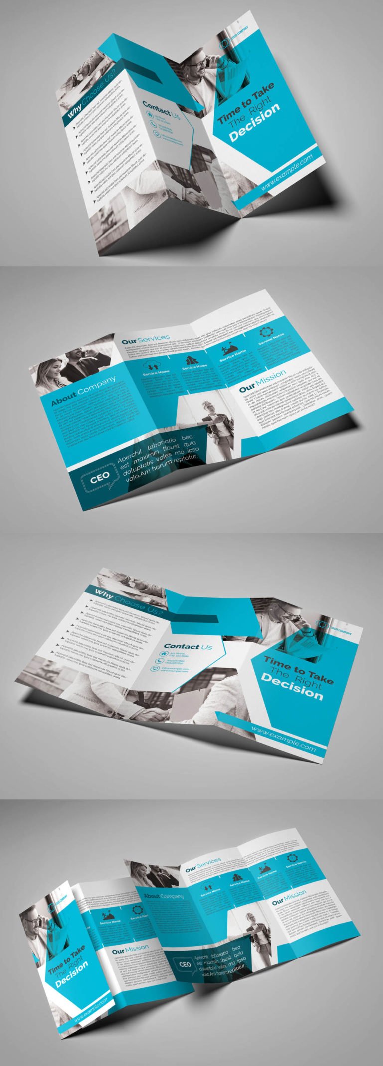 دانلود Gray and Teal Trifold Brochure Layout - طرح لایه باز بروشور