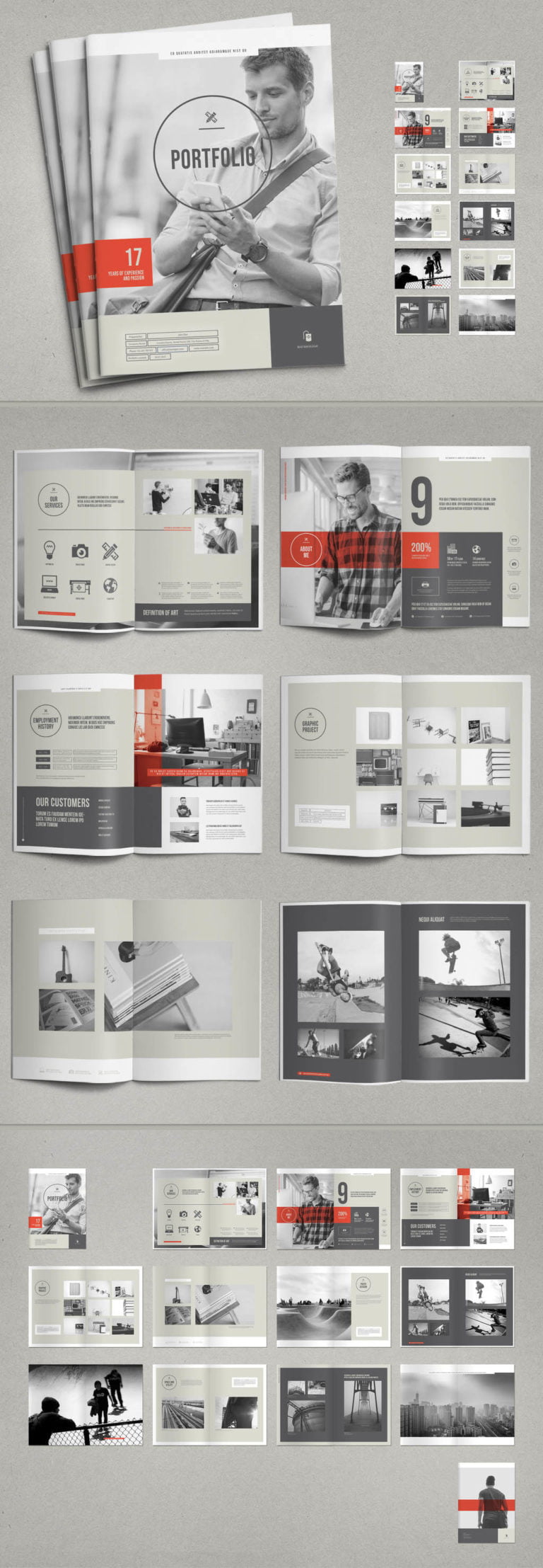 دانلود Portfolio Layout with Red and Gray Accents