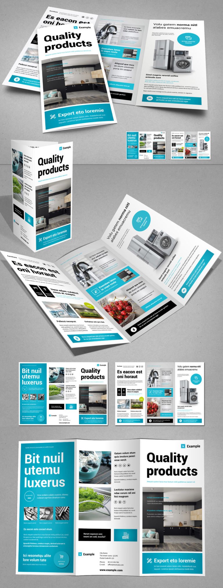دانلود بروشور سه لت Tri-fold Brochure Layout in White and Cyan