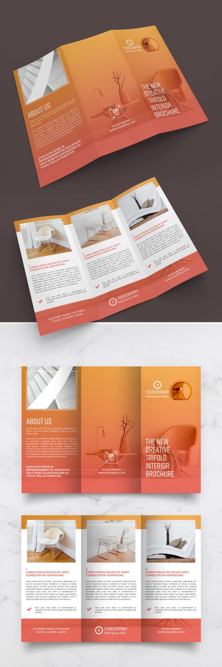 دانلود Trifold Brochure Layout with Orange Gradients