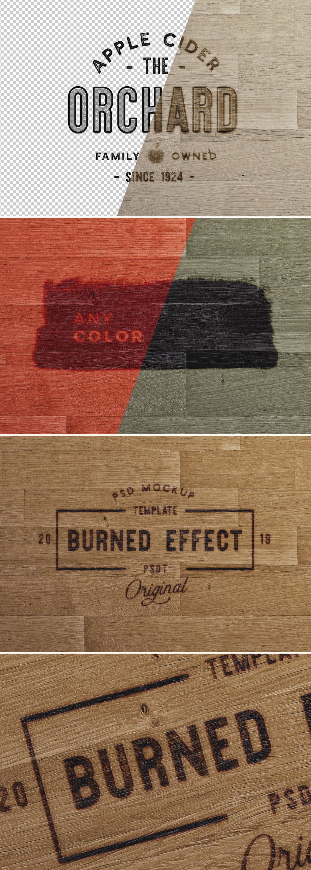 دانلود Wooden Surface with Burn Effect Mockup - افکت طرح سوخته روی چوب