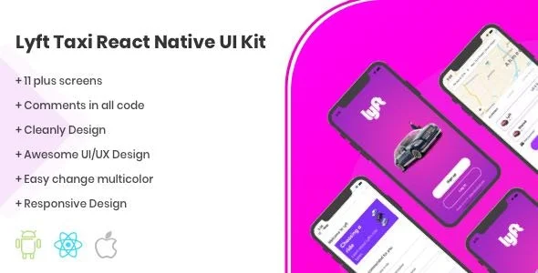 دانلود Lyft React Native UI Kit Taxi Template