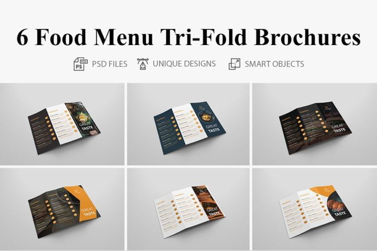 دانلود 6 Food Menu Tri Fold Bochures - طرح منوی غذا