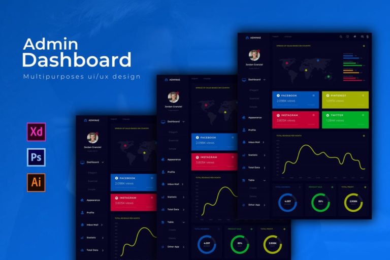 دانلود طرح لایه باز داشبورد مدیریت Adminae Dashboard