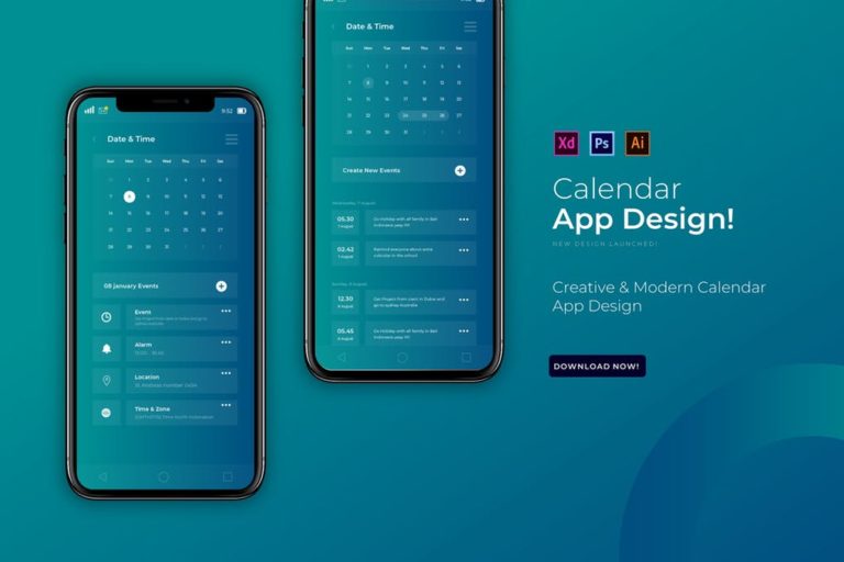 دانلود طرح لایه باز اپلیکیشن تقویم Calendar