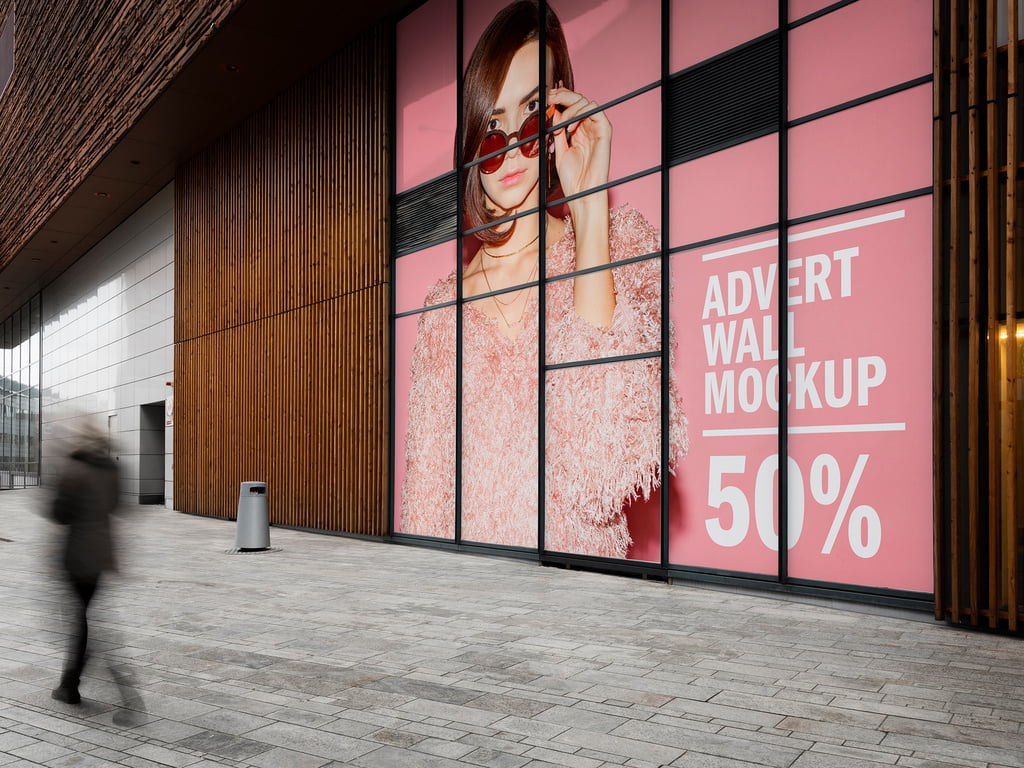 دانلود Large Wall Advertisement in Shopping Mall Mockup