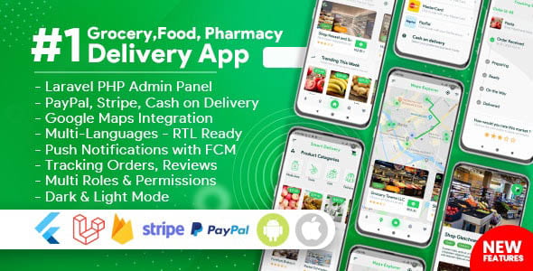 دانلود اپلیکیشن Grocery, Food, Pharmacy, Store Delivery Mobile App with Admin Panel