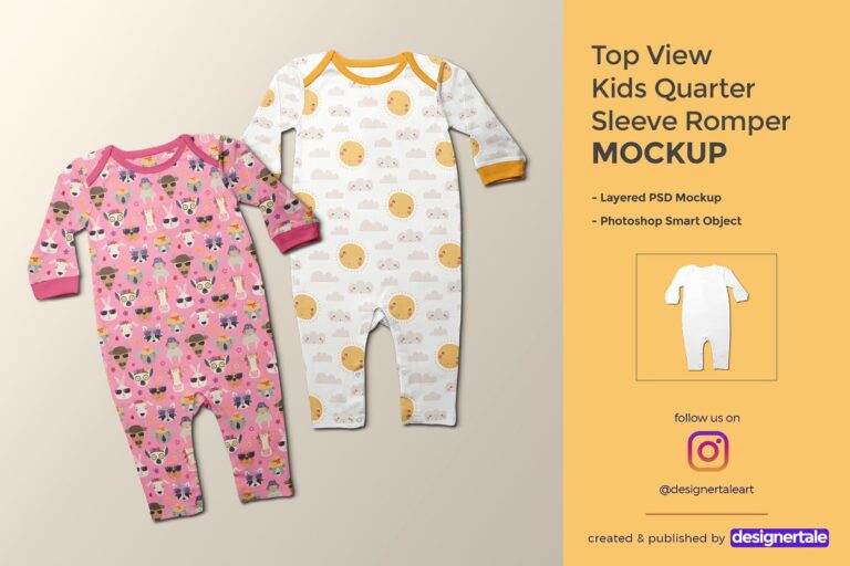 دانلود ماک آپ سرهمی نوزاد Kids Quarter Sleeve Romper