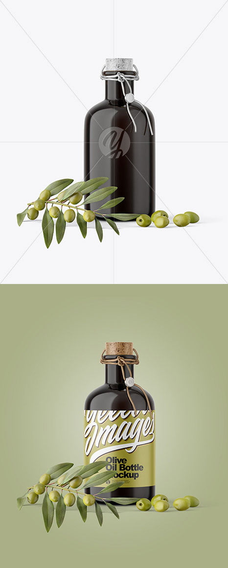 دانلود موکاپ شیشه روغن Dark Glass Olive Oil Bottle - مسترکد