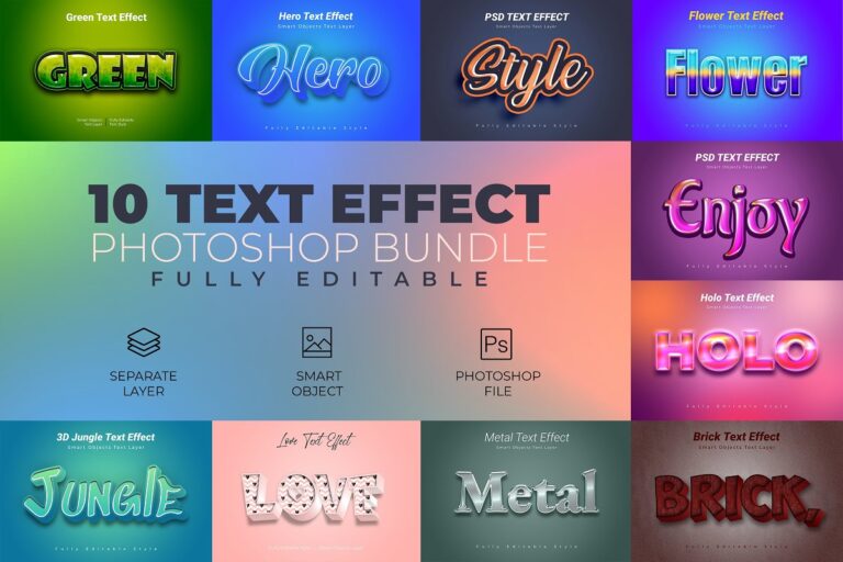 دانلود مجموعه 10 افکت متن فتوشاپ Text Effect Bundle