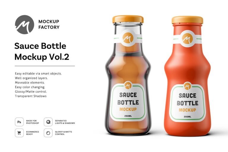 دانلود موکاپ شیشه سس Sauce Bottle Mockup Vol.2