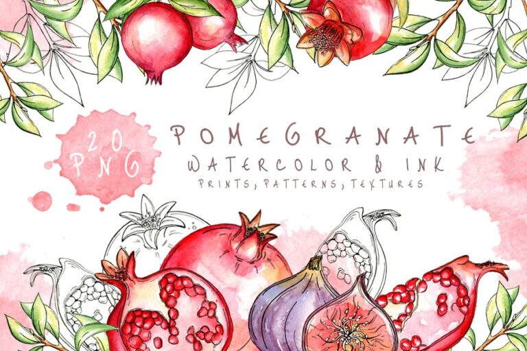 دانلود مجموعه Juicy pomegranate - نقاشی انار با آبرنگ
