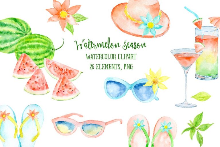دانلود Watercolor Clipart - نقاشی با موضوع هنداونه