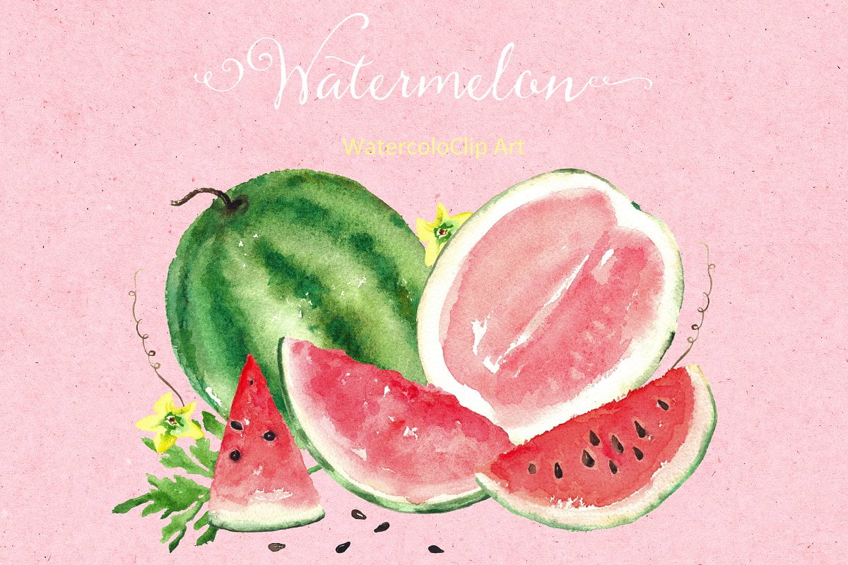 دانلود Watermelon watercolor clip art - نقاشی هنداونه