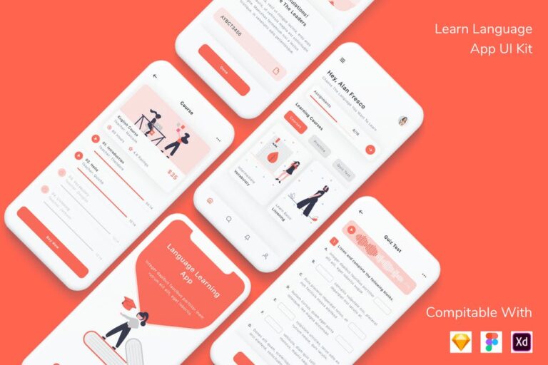 دانلود طرح کیت رابط کاربری اپلیکیشن یادگیری و آموزش زبان