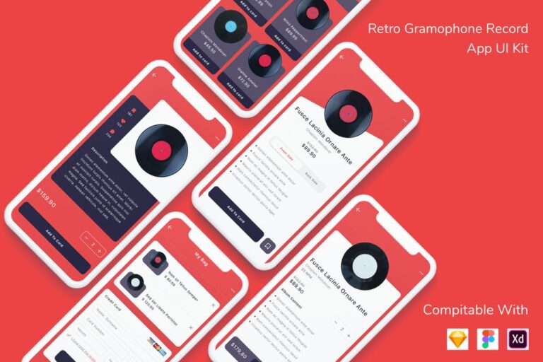دانلود کیت UI اپلیکیشن موسیقی Retro Gramophone Record