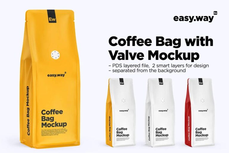 دانلود موکاپ Coffee Bag with Valve با فرمت پی اس دی