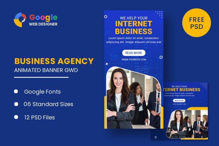 دانلود بنر تبلیغاتی شرکتی برای Google Web Designer با رنگ آبی
