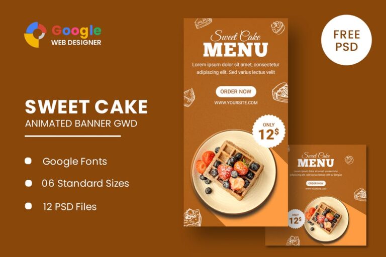 دانلود بنر تبلیغاتی شیرینی فروشی و کافی شاپ Sweet Cake برای گوگل وب دیزاینر